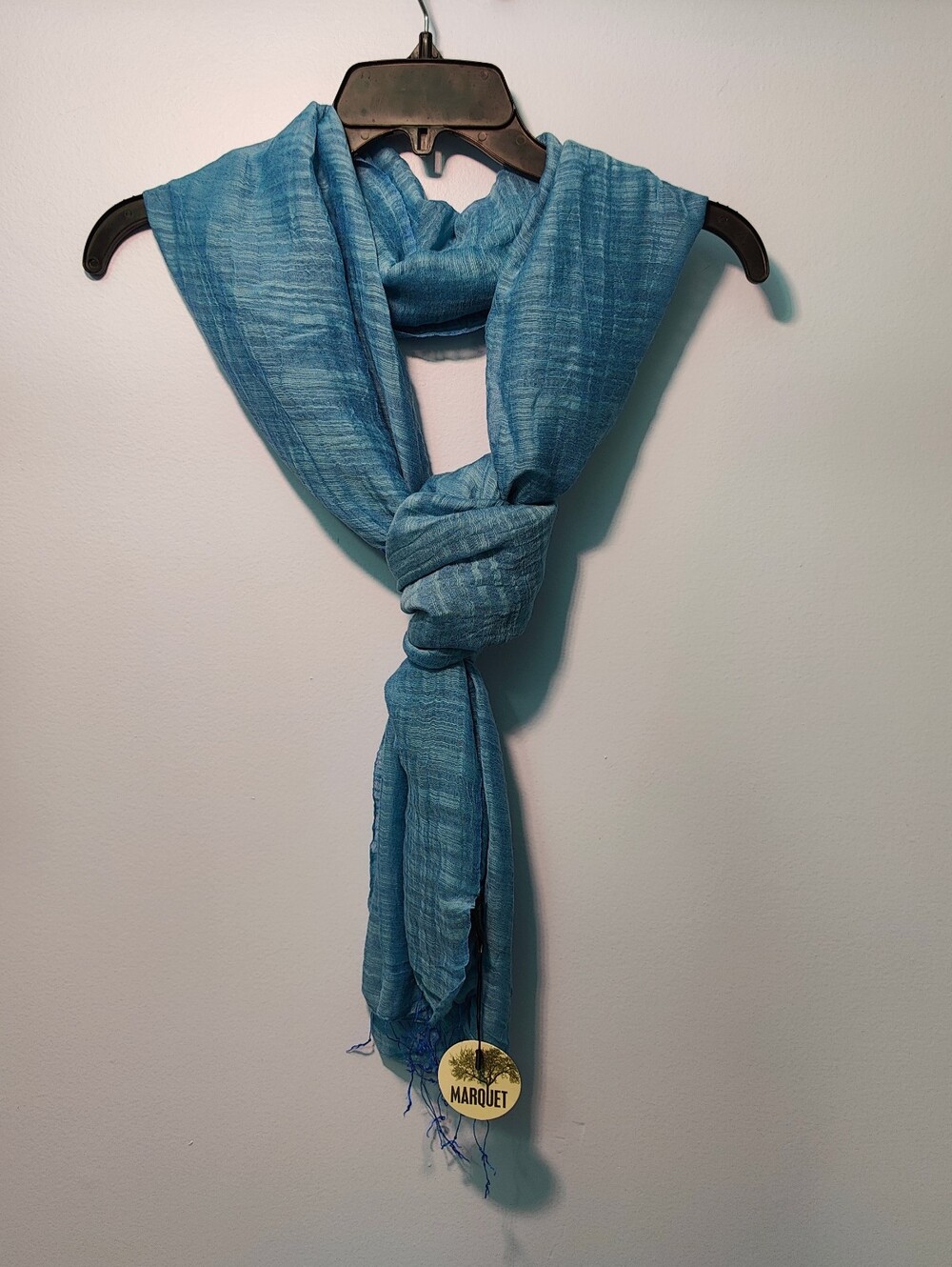 Boho Cottagecore Fair Trade Silk And Cotton Shawl Scarf Ice Blue NWT By Marquet